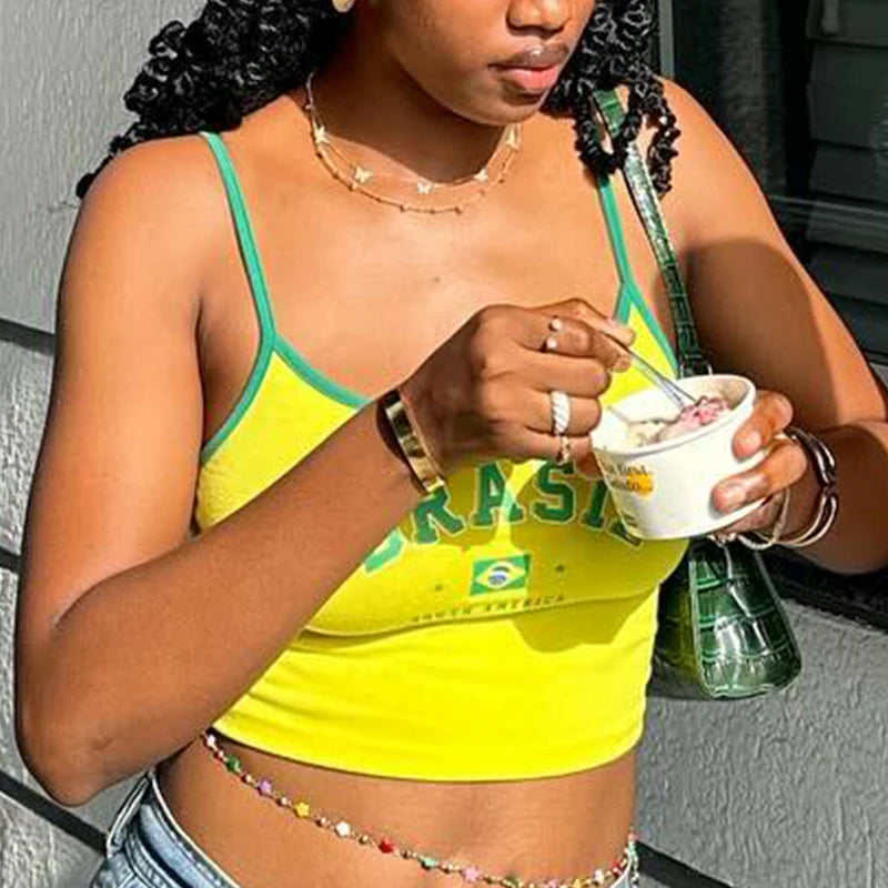 Top corset Y2K imprimé Brésil - Style streetwear