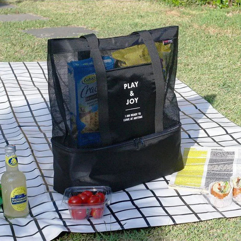 Grand sac de plage mesh transparent double couche isotherme