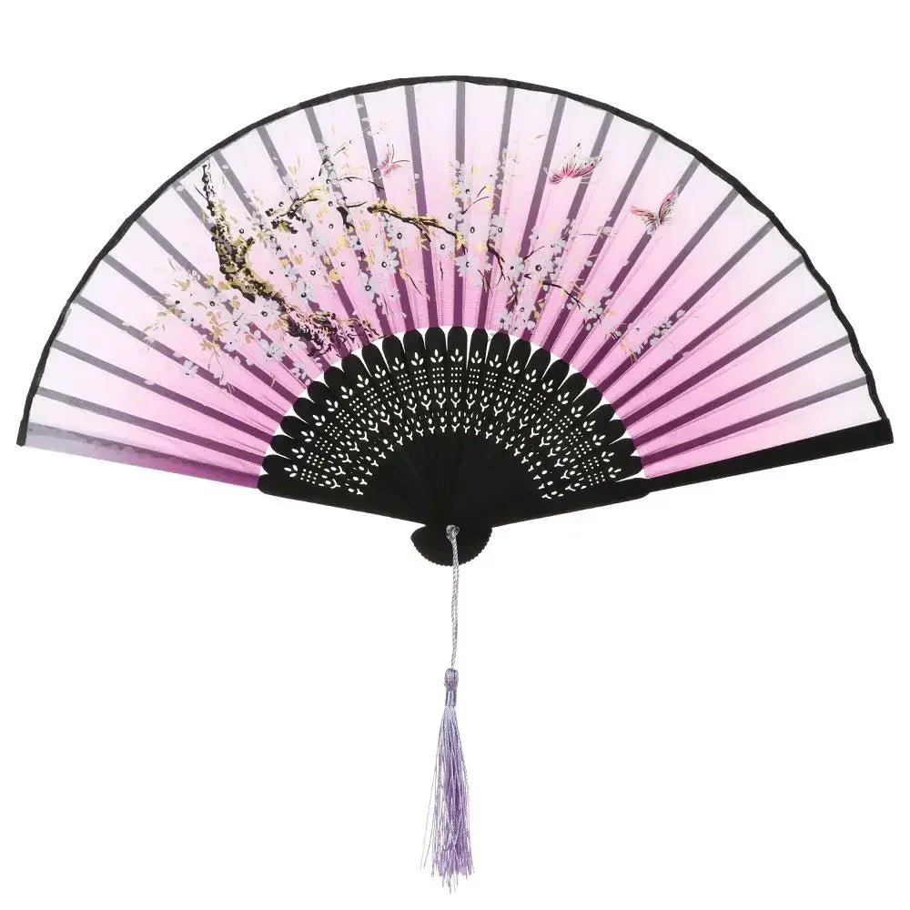 Éventail bambou motif floral rétro