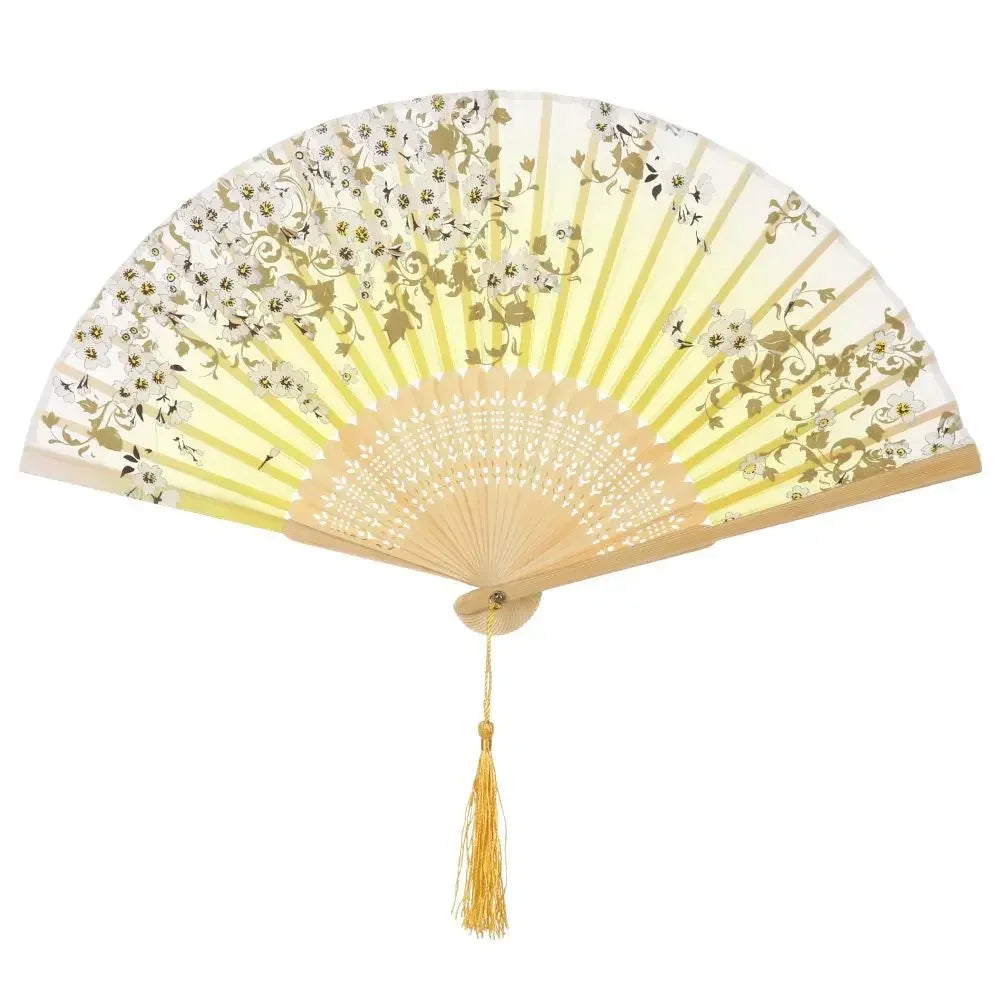 Éventail bambou motif floral rétro