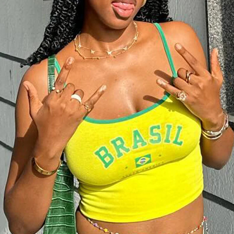 Top corset Y2K imprimé Brésil - Style streetwear