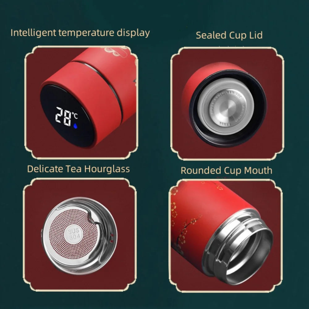 Gourde Thermos Intelligente – Affichage Température & Style Rétro Chinois