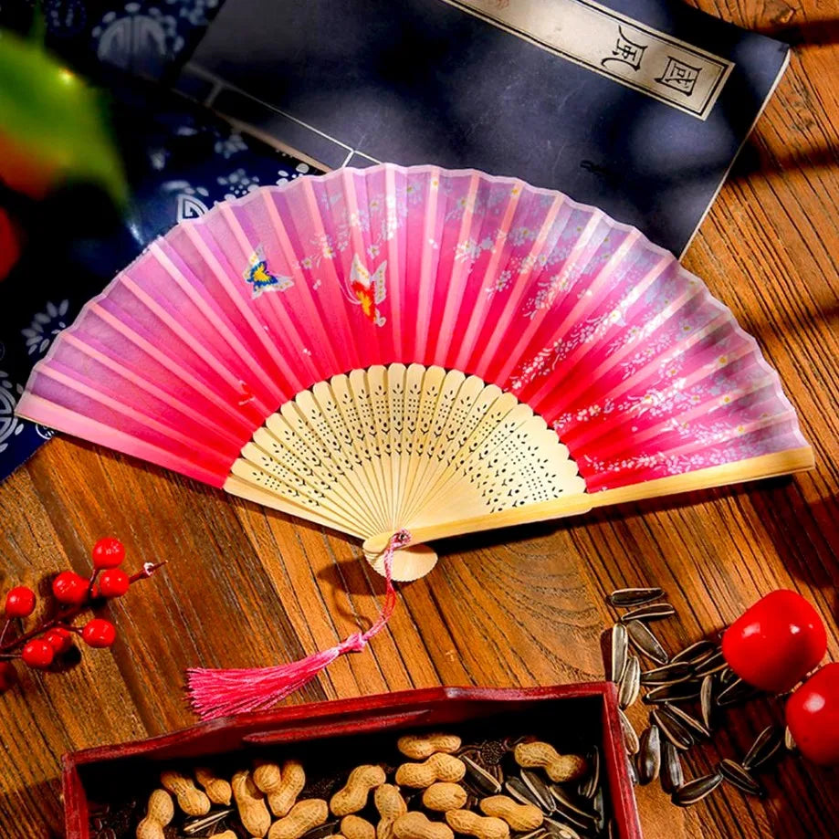 Éventail pliant en soie vintage style japonais