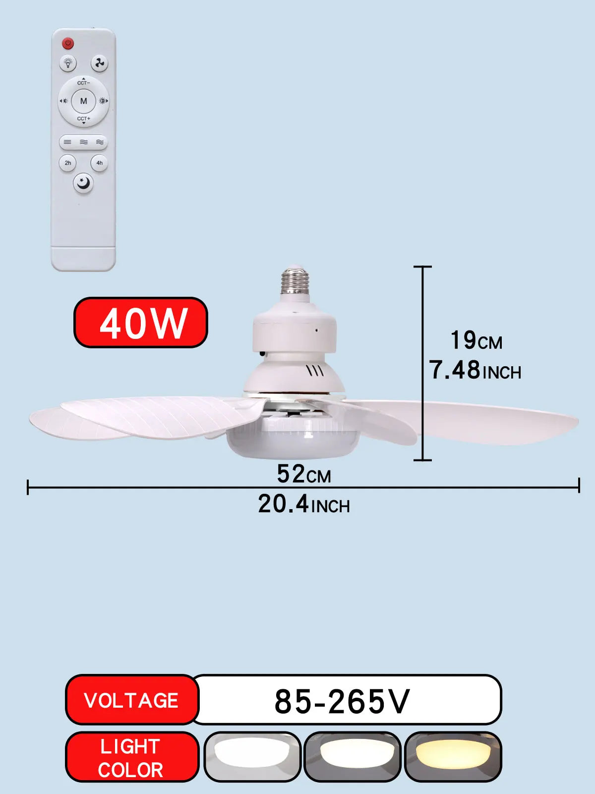 Ventilateur de plafond LED E27 avec télécommande et variateur — 30W/40W