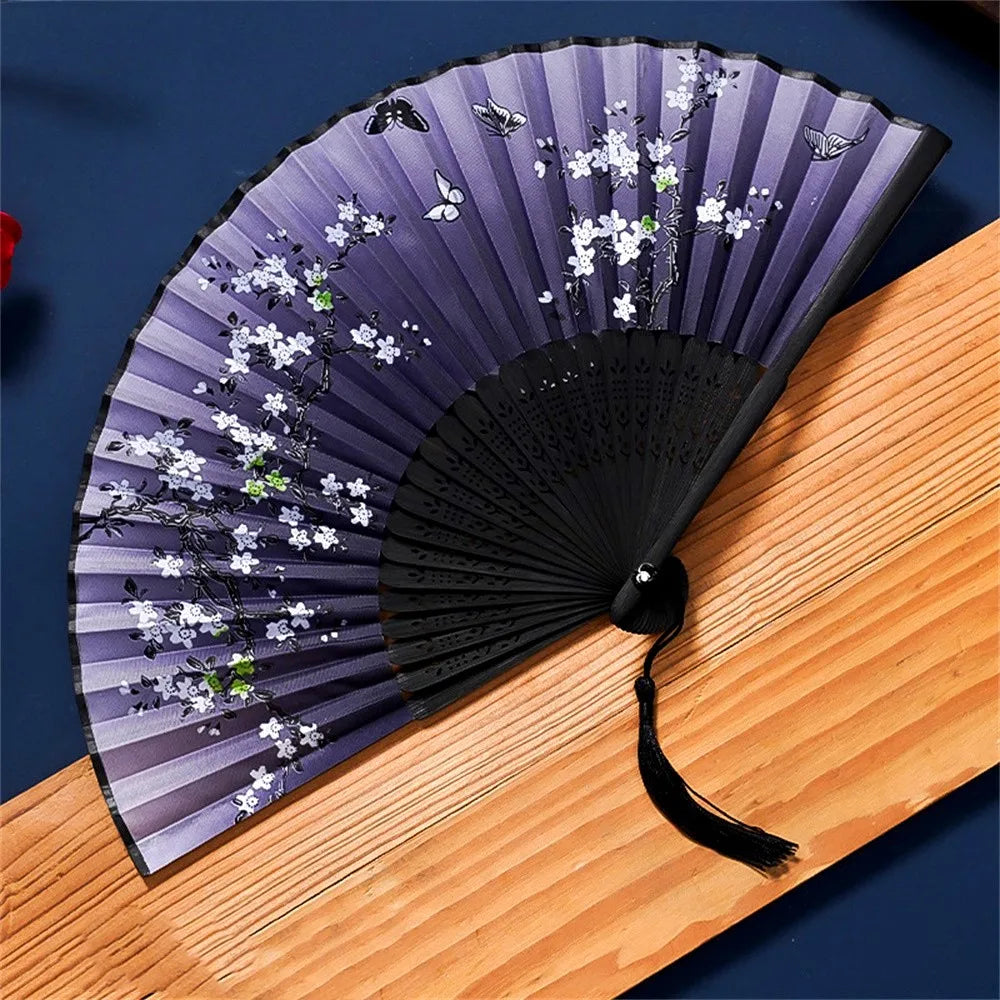 Éventail pliant en soie vintage style japonais