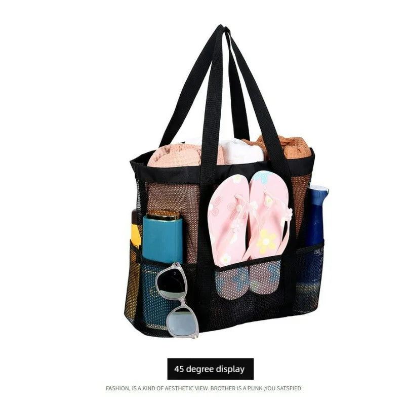 Grand Sac de Plage Mesh – Portable & Léger | Noir