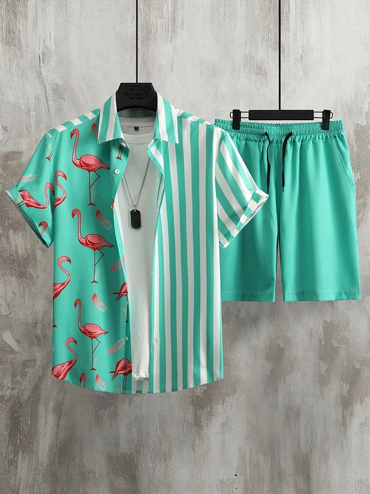Ensemble chemise hawaïenne + short de plage pour homme