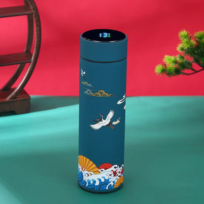 Gourde Thermos Intelligente – Affichage Température & Style Rétro Chinois