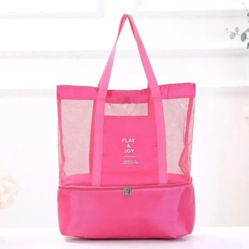 Grand sac de plage mesh transparent double couche isotherme