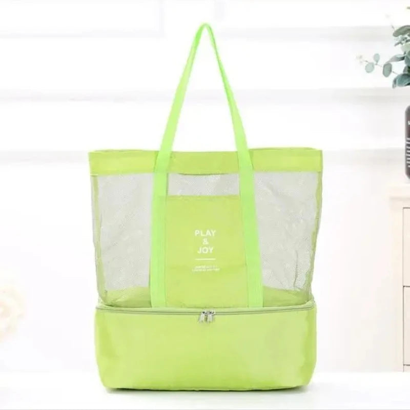 Grand sac de plage mesh transparent double couche isotherme
