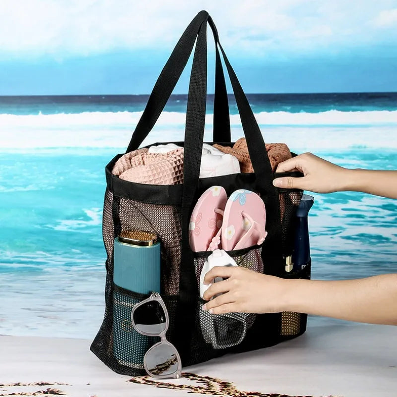 Grand Sac de Plage Mesh – Portable & Léger | Noir