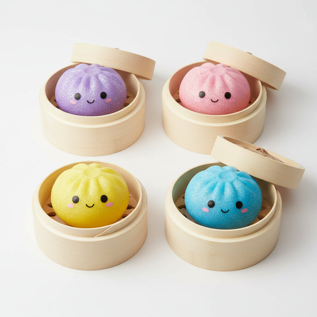 Jouet Anti-Stress Baozi – Squishy Bun à Presser avec Paillettes (Couleur Aléatoire)