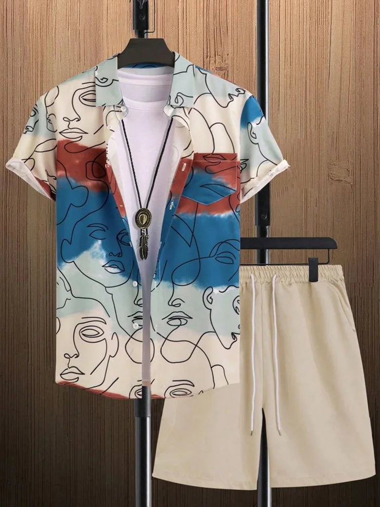 Ensemble chemise + short homme imprimé 3D