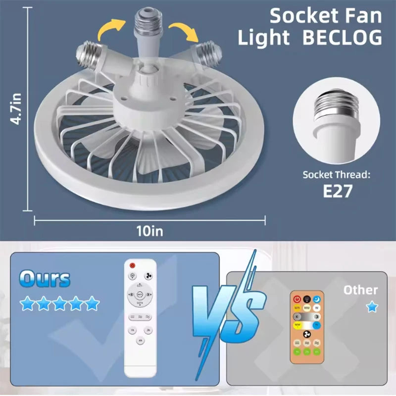Ventilateur de plafond rotatif 3-en-1 avec télécommande — Lumière LED E27