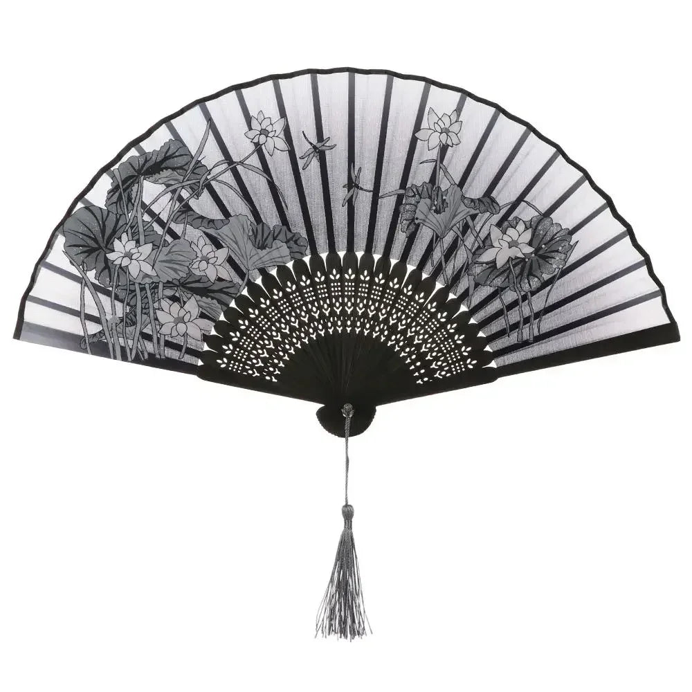 Éventail bambou motif floral rétro