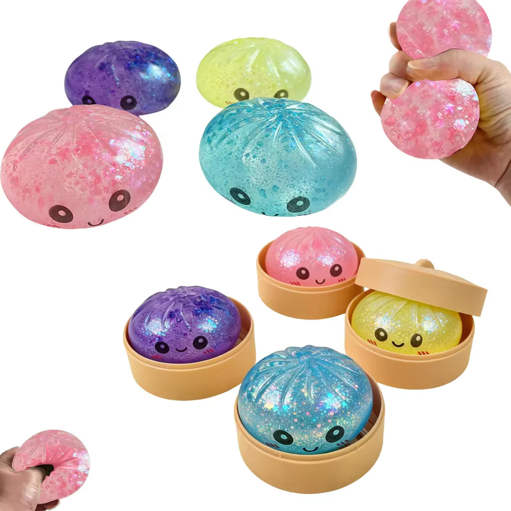 Jouet Anti-Stress Baozi – Squishy Bun à Presser avec Paillettes (Couleur Aléatoire)