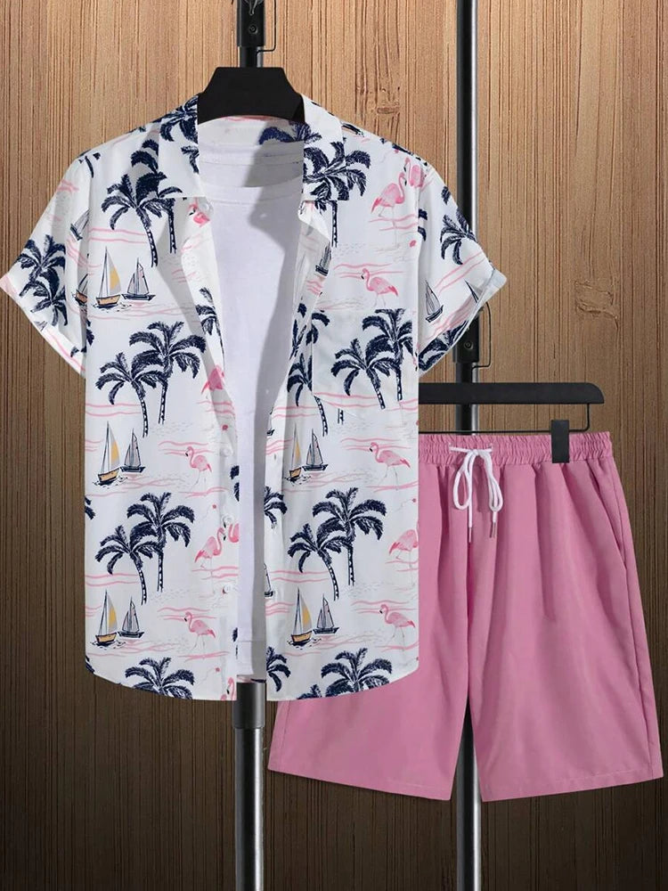 Ensemble chemise + short homme imprimé 3D