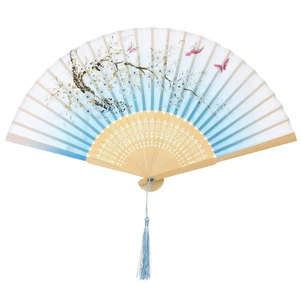 Éventail bambou motif floral rétro