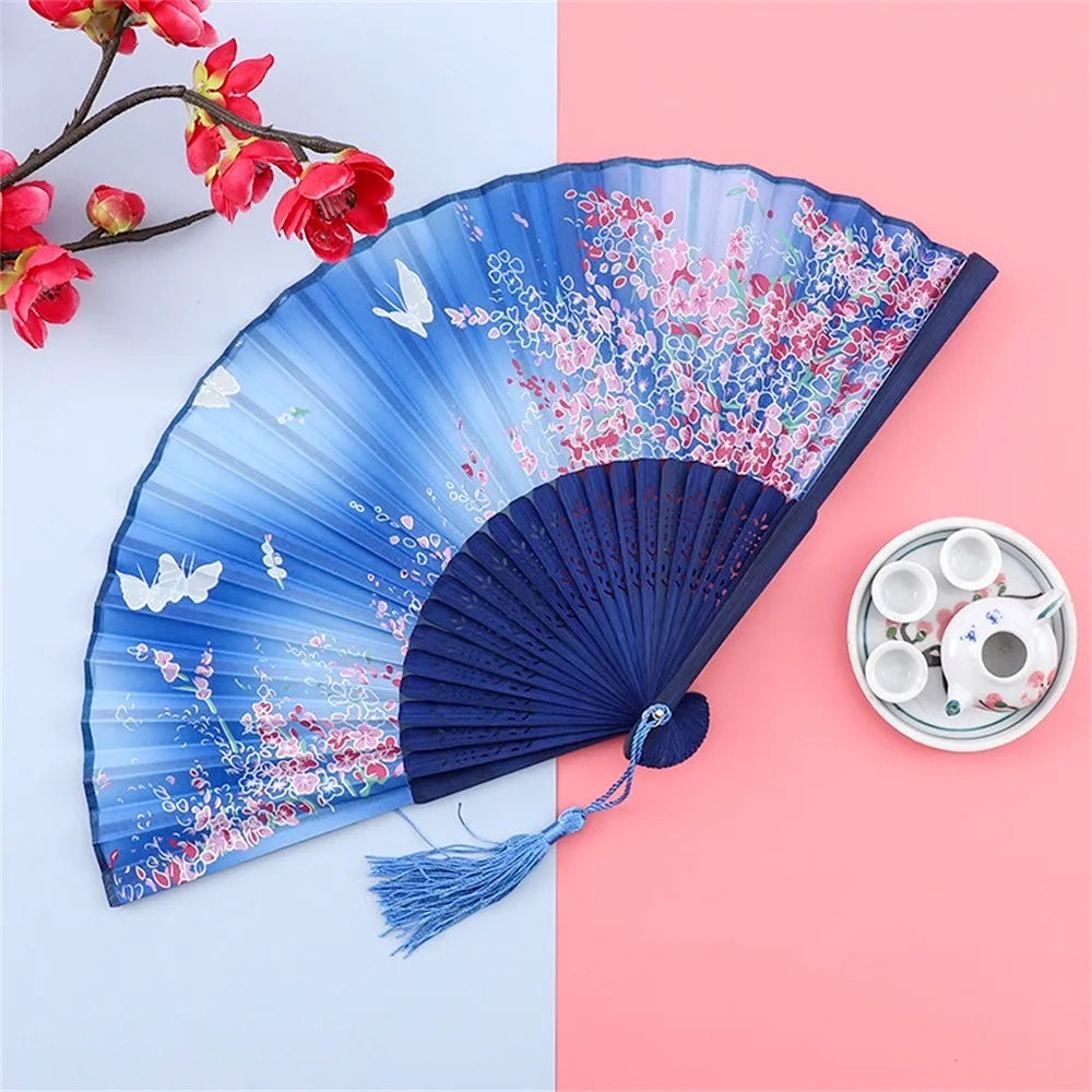 Éventail pliant en soie vintage style japonais