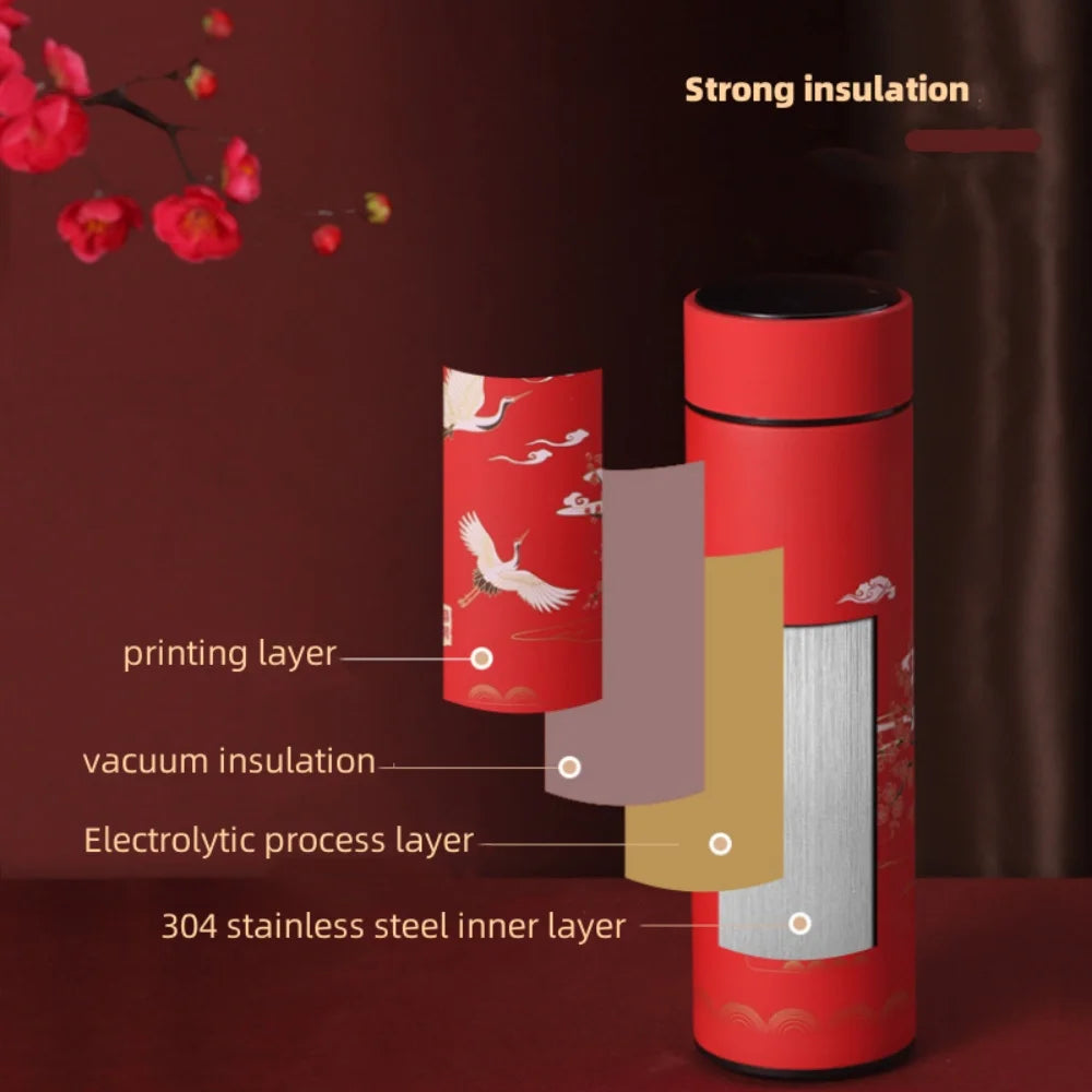 Gourde Thermos Intelligente – Affichage Température & Style Rétro Chinois