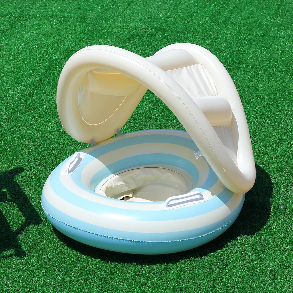 Bouée Gonflable Rayée avec Auvent Pare-Soleil – Piscine & Plage