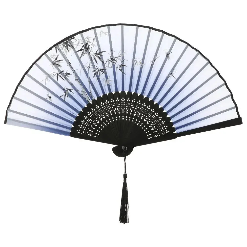 Éventail bambou motif floral rétro