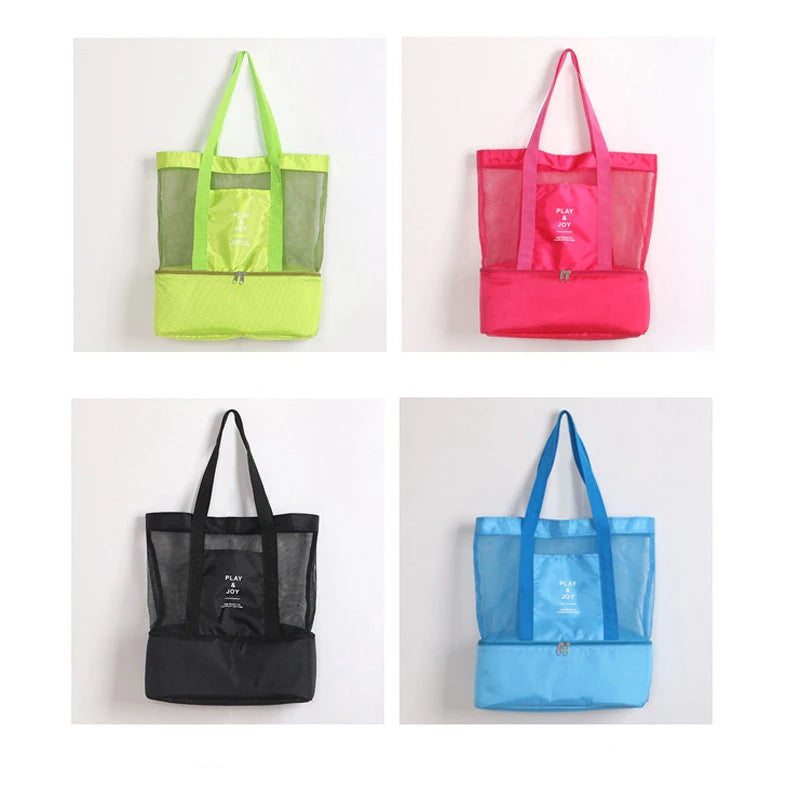 Grand sac de plage mesh transparent double couche isotherme
