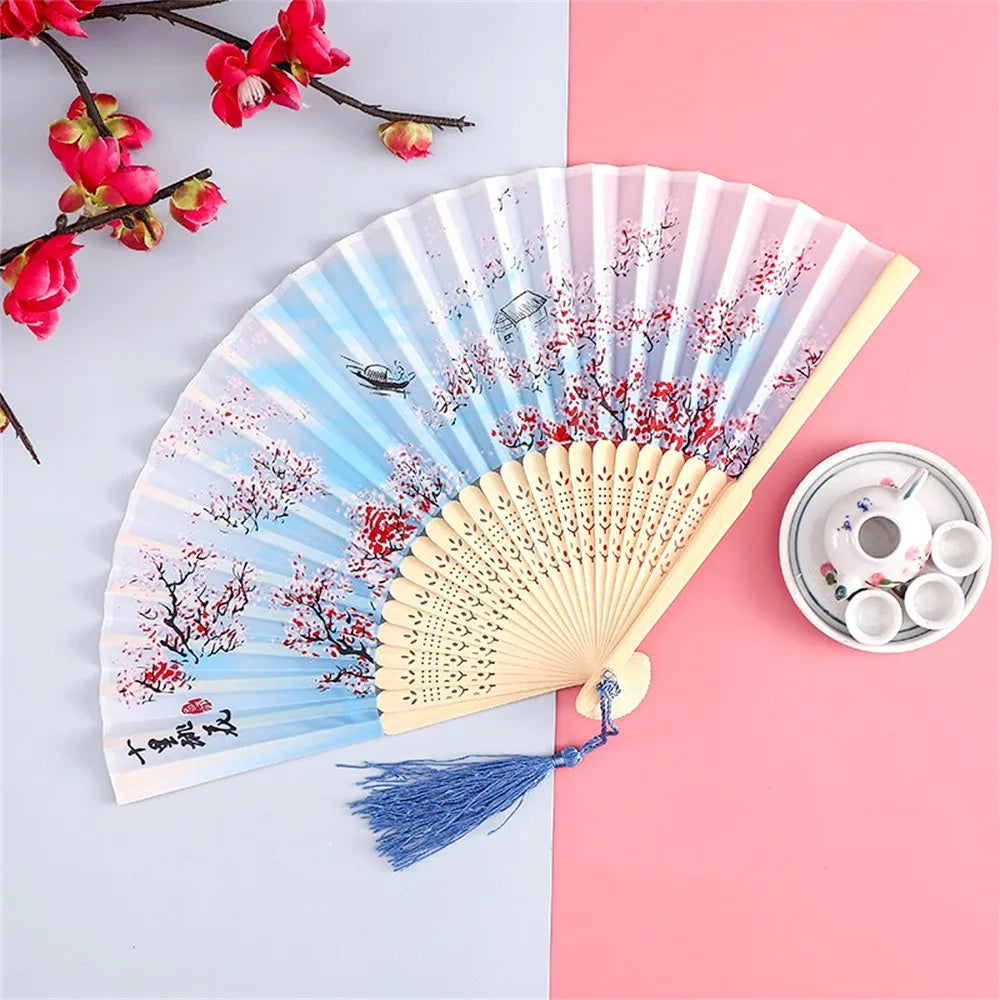 Éventail pliant en soie vintage style japonais