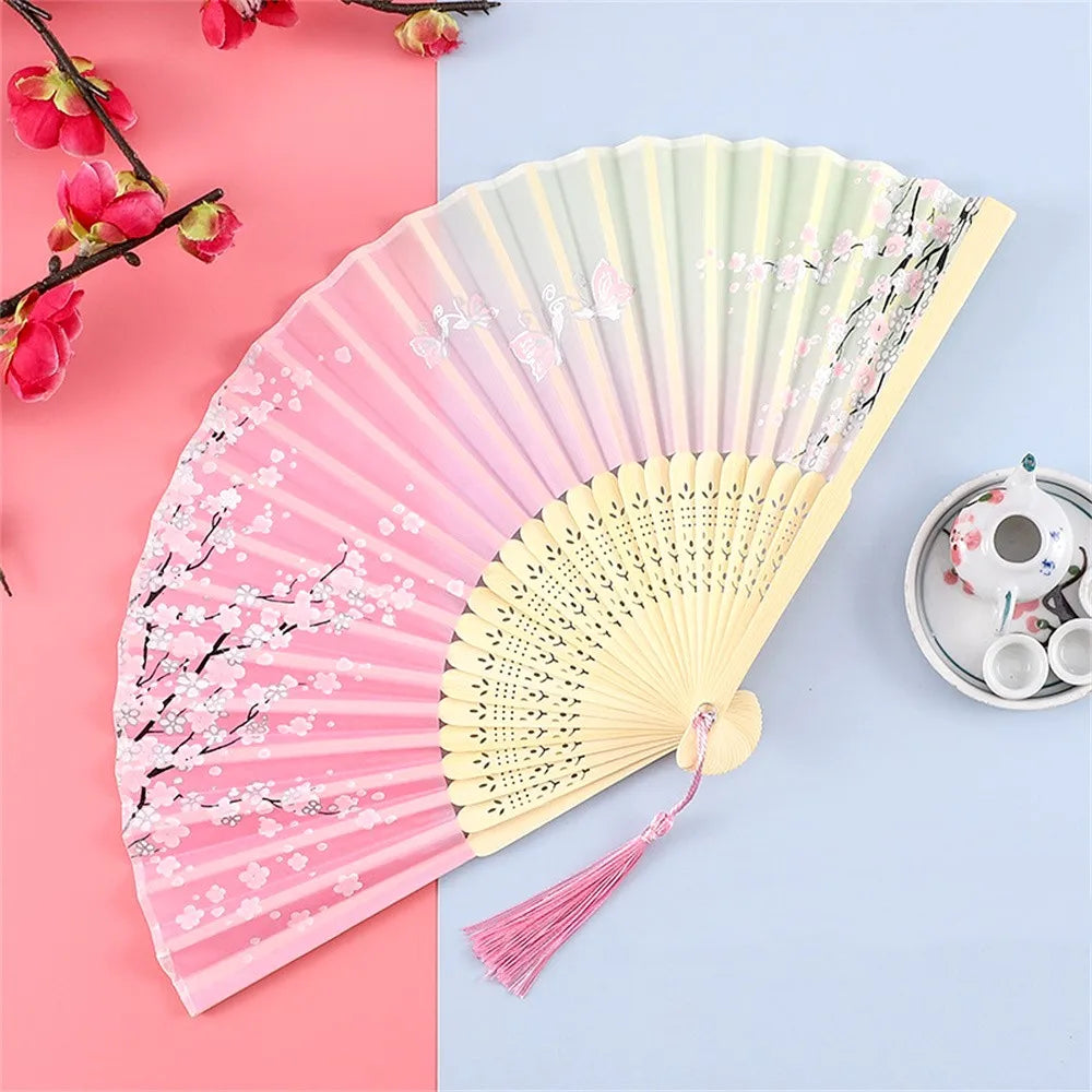 Éventail pliant en soie vintage style japonais
