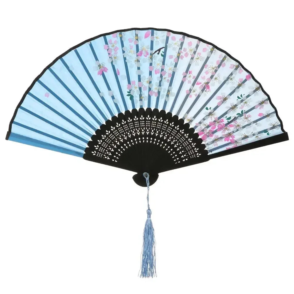 Éventail bambou motif floral rétro