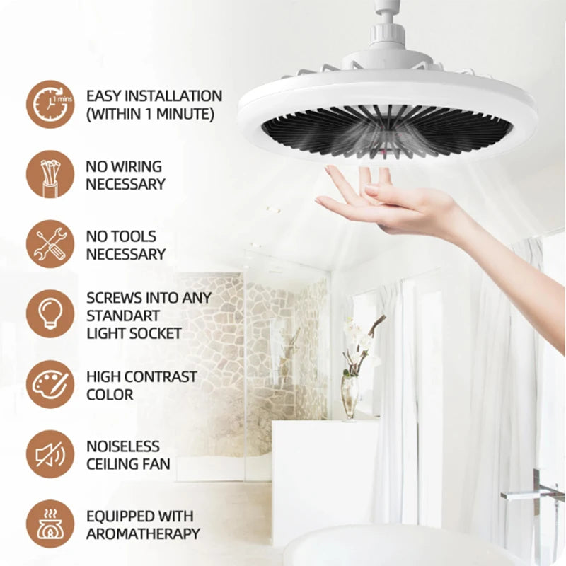 Ventilateur de plafond rotatif 3-en-1 avec télécommande — Lumière LED E27