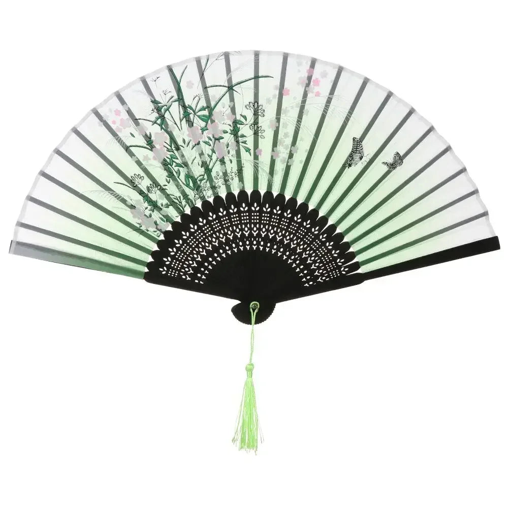 Éventail bambou motif floral rétro