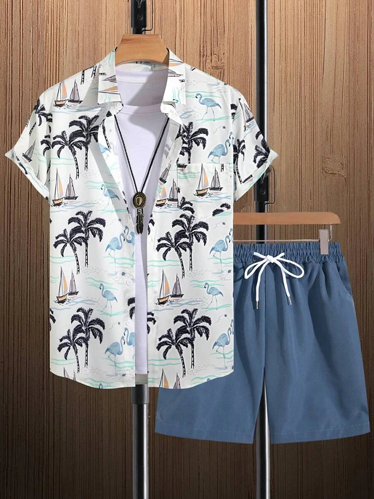 Ensemble chemise + short homme imprimé 3D