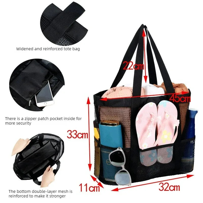 Grand Sac de Plage Mesh – Portable & Léger | Noir