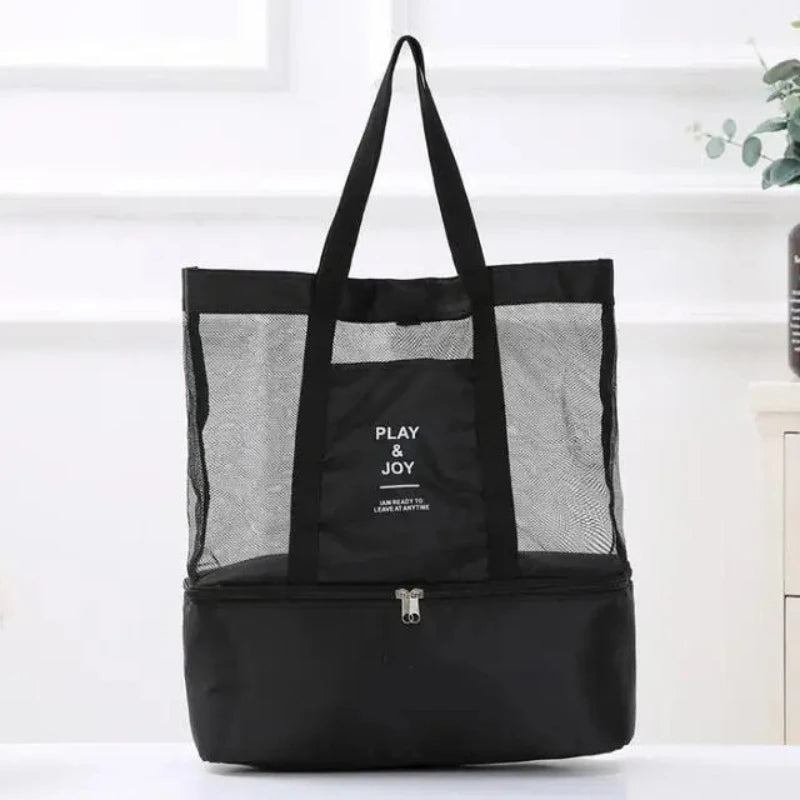 Grand sac de plage mesh transparent double couche isotherme