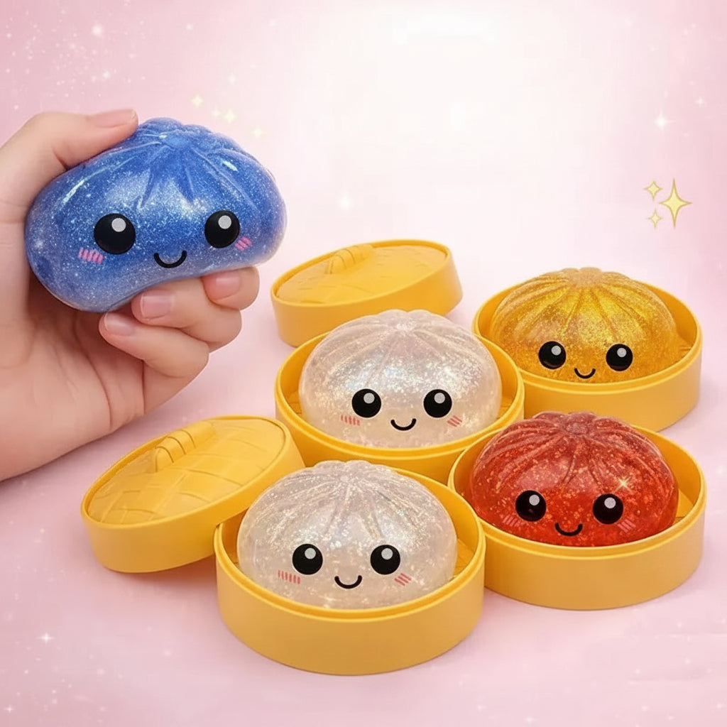 Jouet Anti-Stress Baozi – Squishy Bun à Presser avec Paillettes (Couleur Aléatoire)
