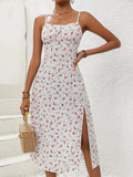 Robe Midi Florale Asymétrique – Style Bohème Sans Manches