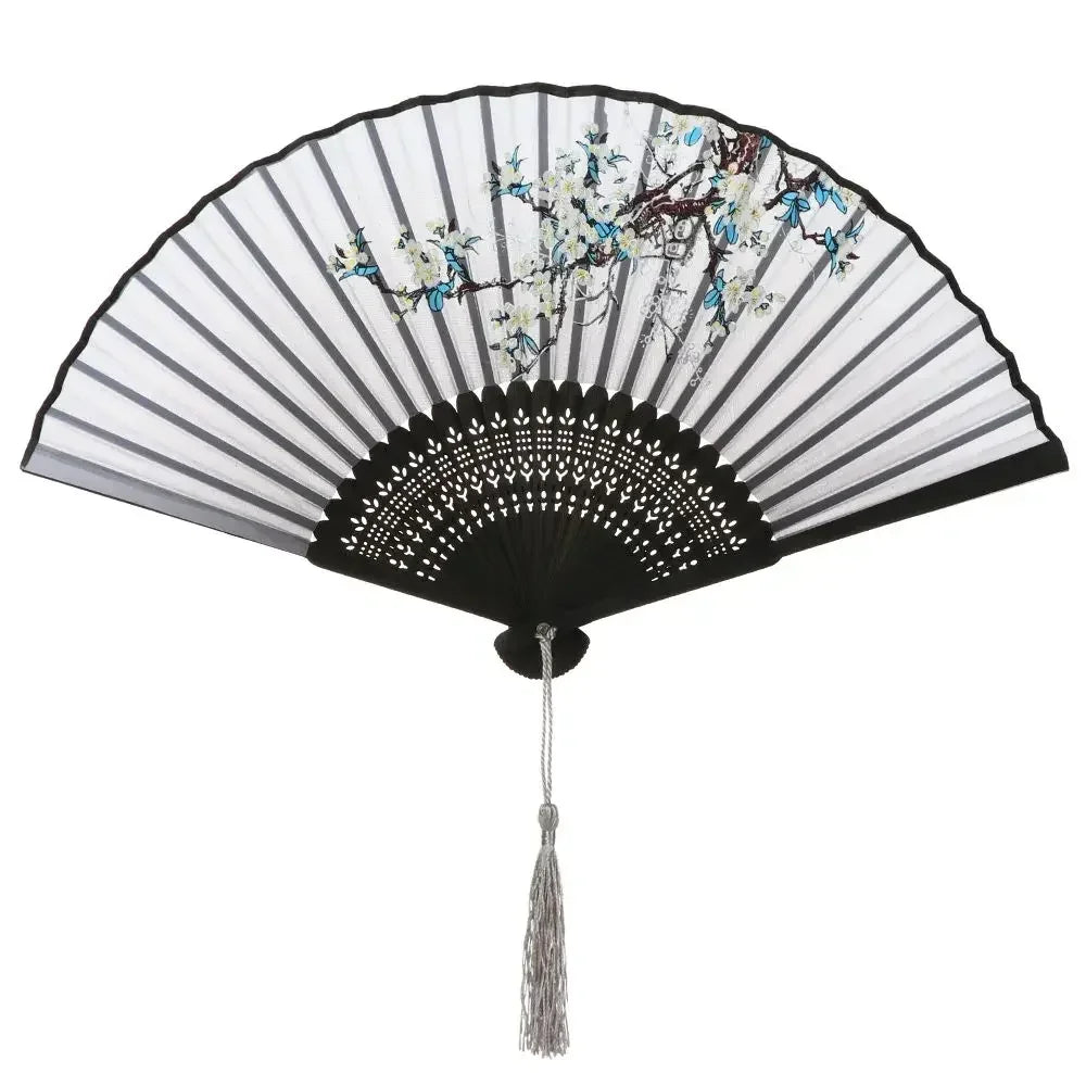 Éventail bambou motif floral rétro
