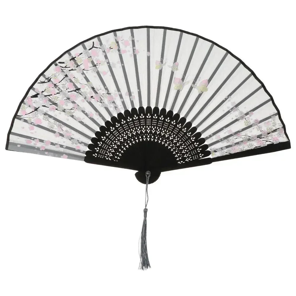 Éventail bambou motif floral rétro