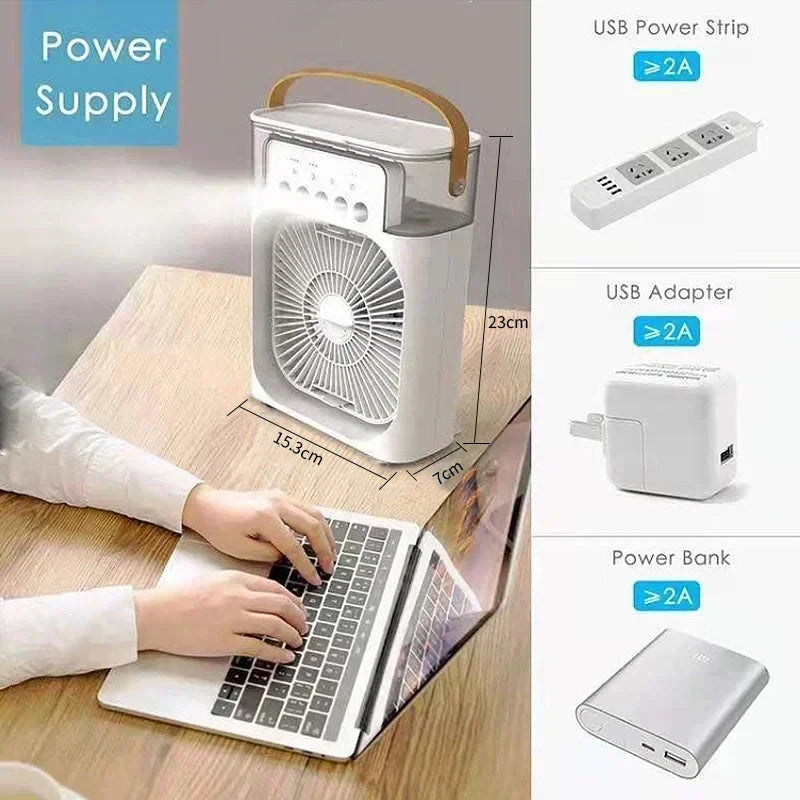Ventilateur 3-en-1 : Climatiseur, Humidificateur et Veilleuse LED