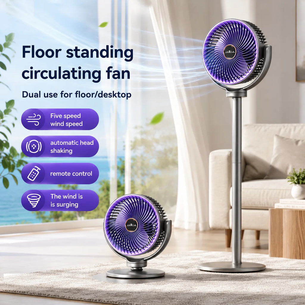 Ventilateur sur pied 3-en-1 USB-C — 5 vitesses, silencieux et portable