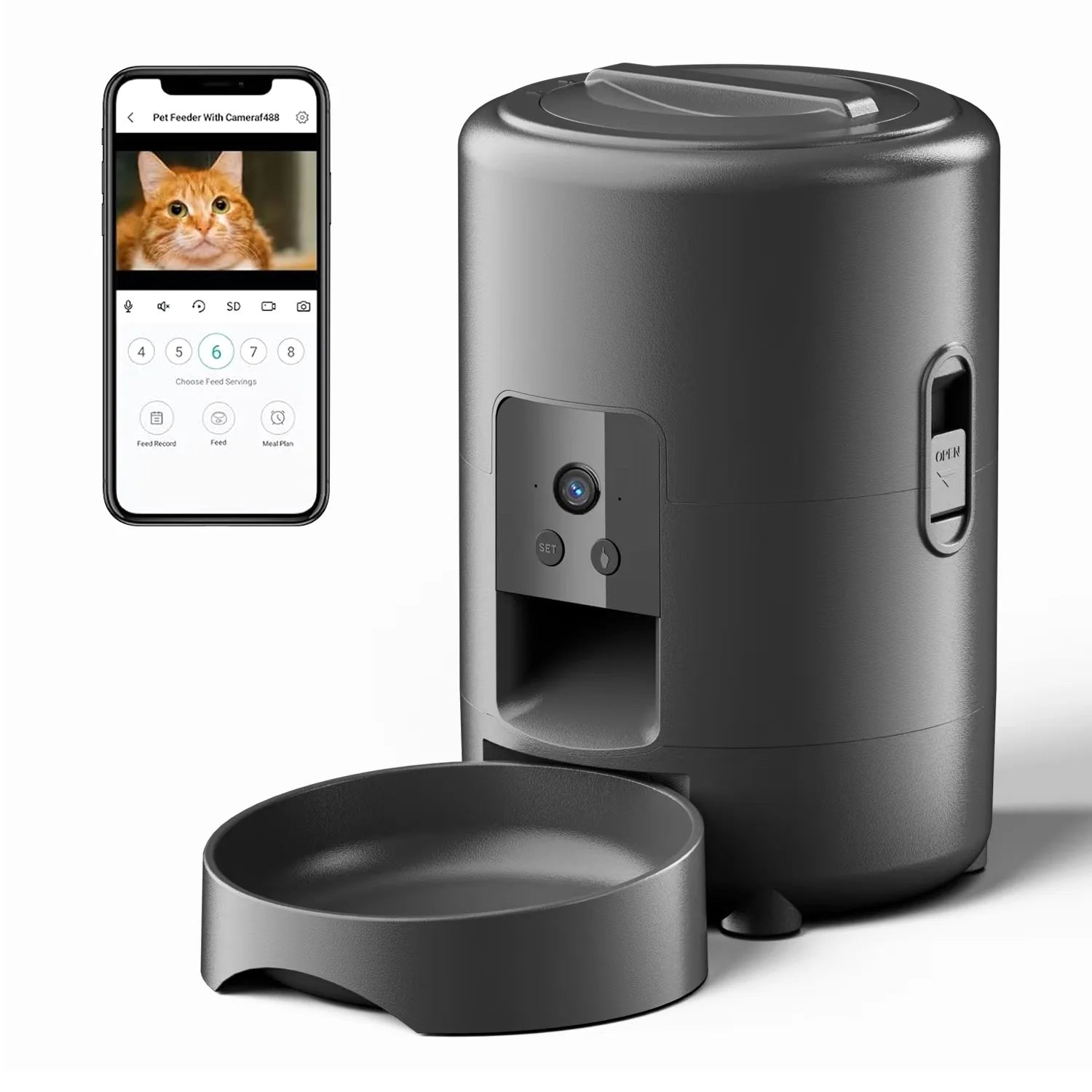 2L Cat Automatic Feeder, Smart Cat Food Distributor, Three Models: Button Model; WIFI Model: Video Model Can Be Selected
