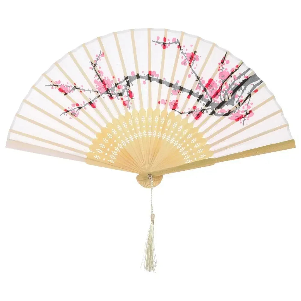 Éventail bambou motif floral rétro