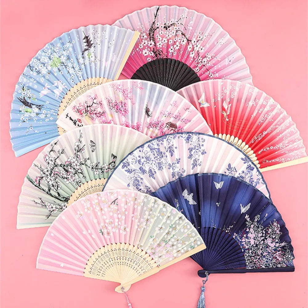 Éventail pliant en soie vintage style japonais