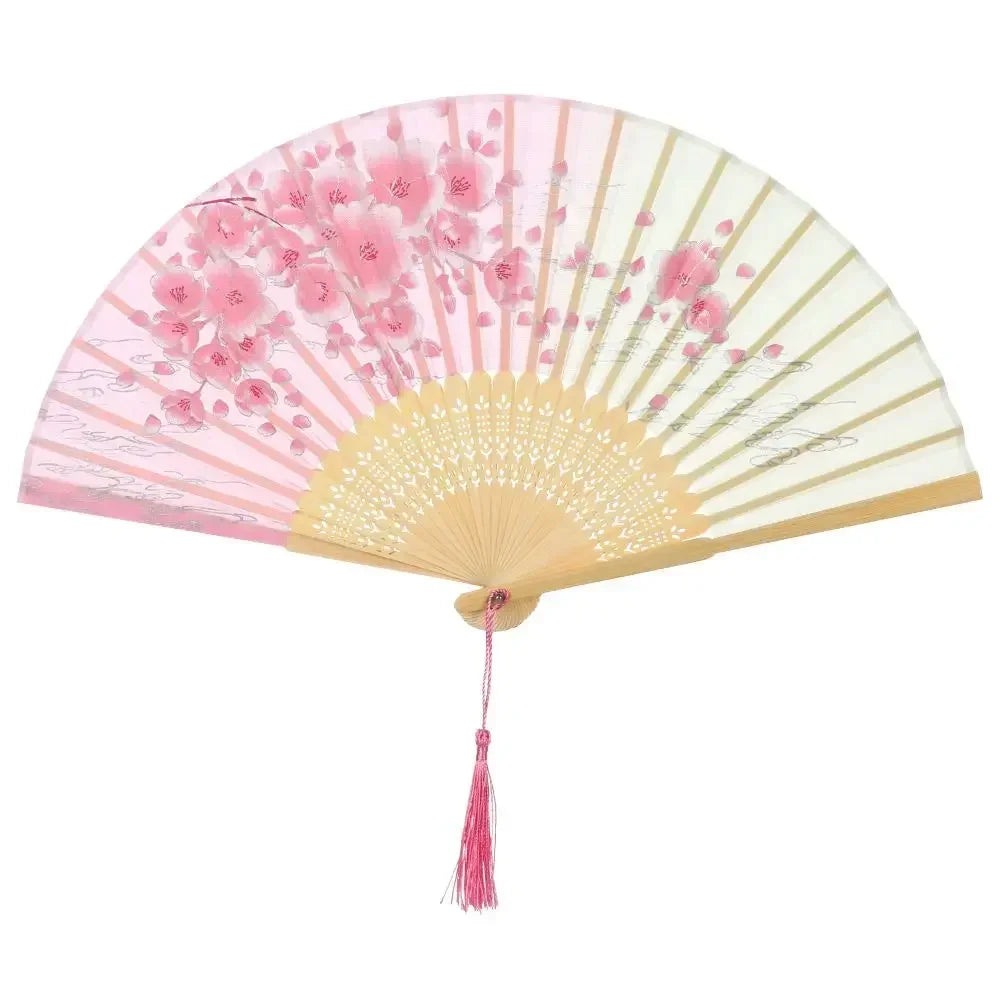 Éventail bambou motif floral rétro