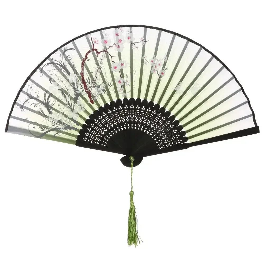 Éventail bambou motif floral rétro
