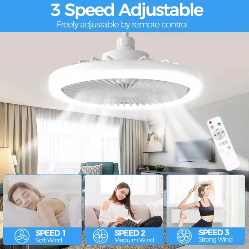 Ventilateur de plafond rotatif 3-en-1 avec télécommande — Lumière LED E27