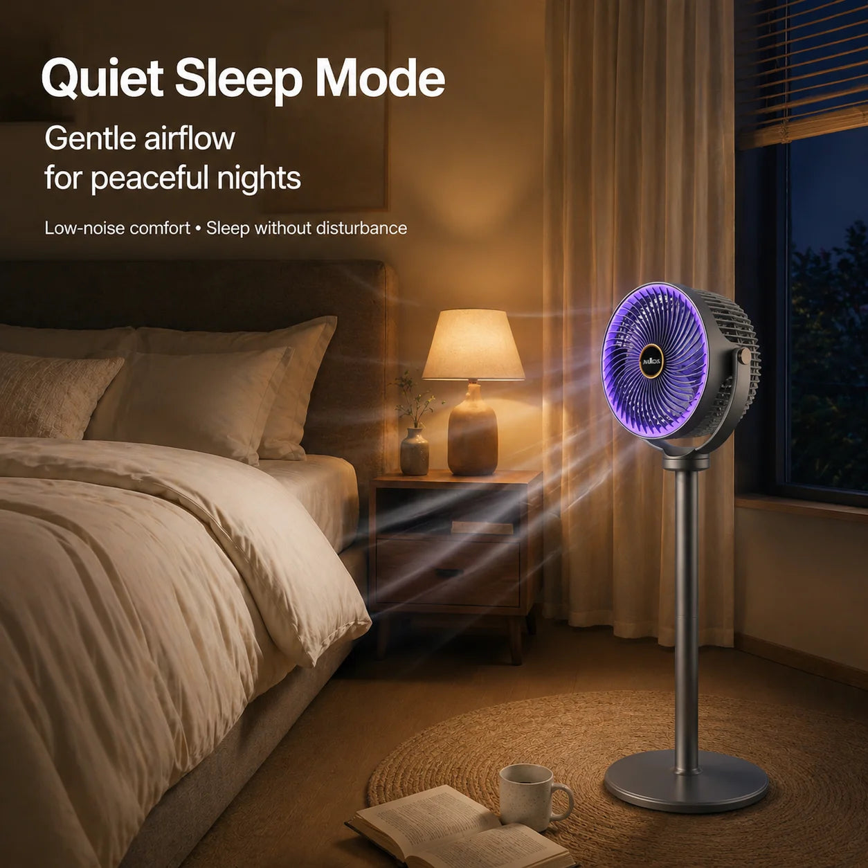 Ventilateur sur pied 3-en-1 USB-C — 5 vitesses, silencieux et portable