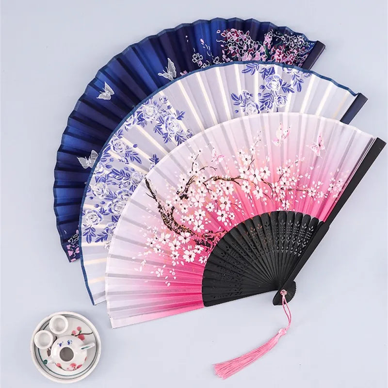 Éventail pliant en soie vintage style japonais