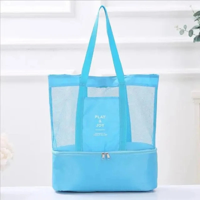 Grand sac de plage mesh transparent double couche isotherme